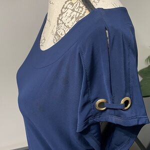 Luxology Navy Blouse with Button Accents